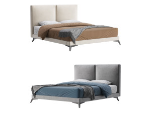Clara White Suede Fabric Modern Bed 3D Model