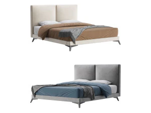 克拉拉白色绒面革面料现代床 3D 模型