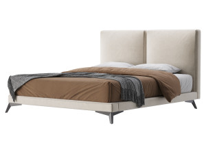 Clara White Suede Fabric Modern Bed 3D Модель