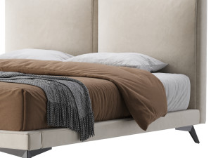 Clara White Suede Fabric Modern Bed 3D Модель