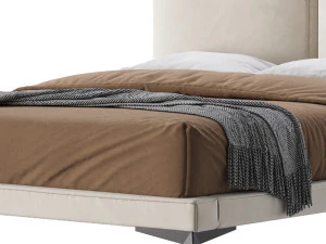 Clara White Suede Fabric Modern Bed 3D Model