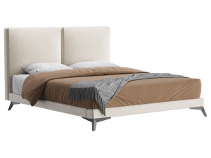 Clara White Suede Fabric Modern Bed 3D Модель