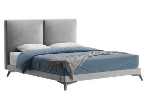 Clara White Suede Fabric Modern Bed 3D Model