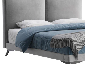 Clara White Suede Fabric Modern Bed 3D Model