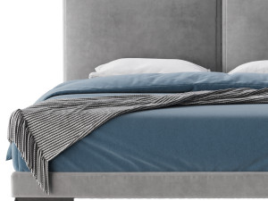 Clara White Suede Fabric Modern Bed 3D Модель