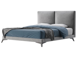 Clara White Suede Fabric Modern Bed 3D Модель