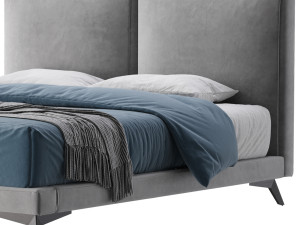Clara White Suede Fabric Modern Bed 3D Модель