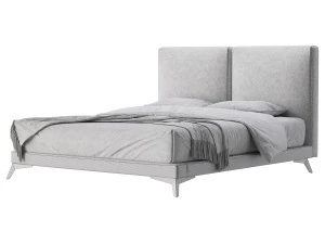 Clara White Suede Fabric Modern Bed 3D Model