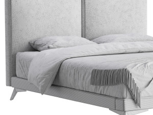 Clara White Suede Fabric Modern Bed 3D Модель