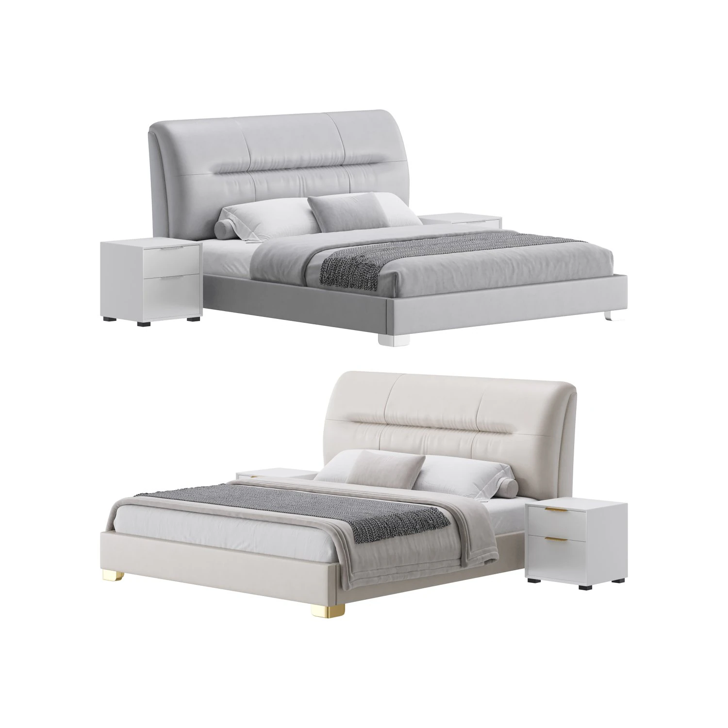 Elegant Beige Upholstered Modern Headboard Bed 3D Model .c4d .max .obj .3ds .fbx .stl .blend 