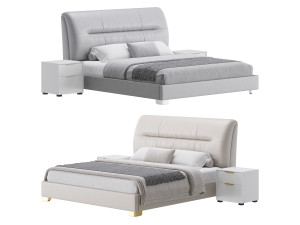 Elegant Beige Upholstered Modern Headboard Bed 3D Model