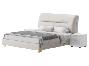 Elegant Beige Upholstered Modern Headboard Bed 3D Model