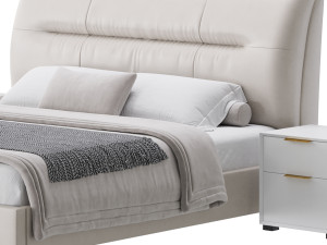 Elegant Beige Upholstered Modern Headboard Bed Modèle 3D