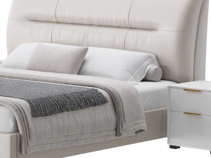 Elegant Beige Upholstered Modern Headboard Bed 3D Model