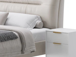 Elegant Beige Upholstered Modern Headboard Bed 3D Model