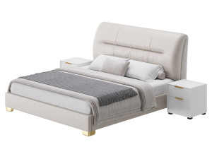 Elegant Beige Upholstered Modern Headboard Bed Modèle 3D