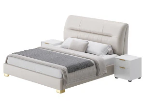 Elegant Beige Upholstered Modern Headboard Bed 3D Model