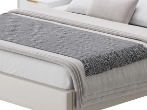 Elegant Beige Upholstered Modern Headboard Bed 3D Model