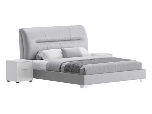 Elegant Beige Upholstered Modern Headboard Bed Modèle 3D