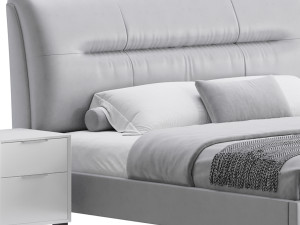 Elegant Beige Upholstered Modern Headboard Bed Modèle 3D