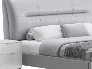 Elegant Beige Upholstered Modern Headboard Bed 3D Model