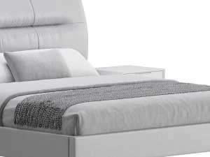 Elegant Beige Upholstered Modern Headboard Bed 3D Model
