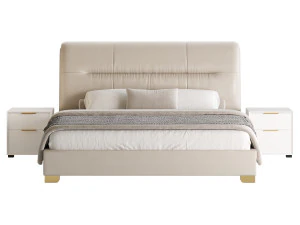 Elegant Beige Upholstered Modern Headboard Bed 3D Model