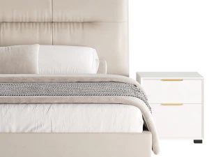 Elegant Beige Upholstered Modern Headboard Bed 3D Model