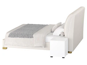 Elegant Beige Upholstered Modern Headboard Bed 3D Model
