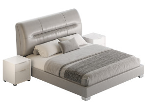 Elegant Beige Upholstered Modern Headboard Bed Modèle 3D