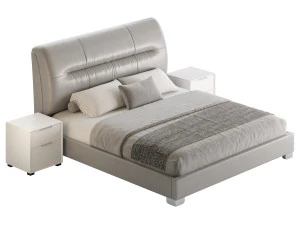Elegant Beige Upholstered Modern Headboard Bed 3D Model