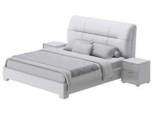 Elegant Beige Upholstered Modern Headboard Bed Modèle 3D