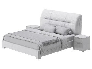 Elegant Beige Upholstered Modern Headboard Bed 3D Model