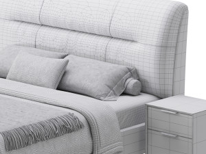 Elegant Beige Upholstered Modern Headboard Bed Modèle 3D