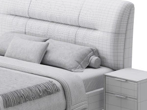 Elegant Beige Upholstered Modern Headboard Bed 3D Model