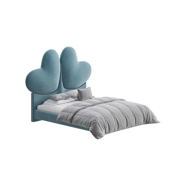 Elegant Blue Pine Wood Upholstered Panel Bed Modèle 3D .c4d .max .obj .3ds .fbx .stl .blend 