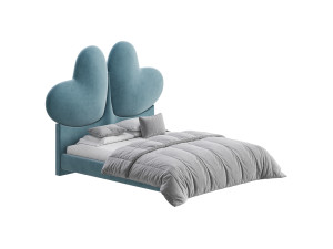 Elegant Blue Pine Wood Upholstered Panel Bed 3Dモデル