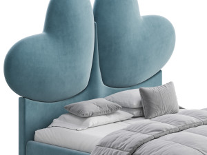 Elegant Blue Pine Wood Upholstered Panel Bed Modèle 3D