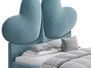 Elegant Blue Pine Wood Upholstered Panel Bed 3D Model