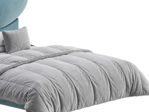 Elegant Blue Pine Wood Upholstered Panel Bed Modèle 3D