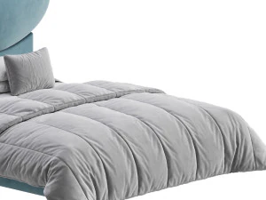 Elegant Blue Pine Wood Upholstered Panel Bed 3D Model
