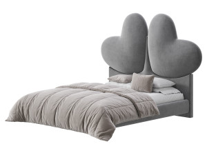 Elegant Blue Pine Wood Upholstered Panel Bed Modèle 3D