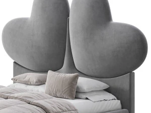 Elegant Blue Pine Wood Upholstered Panel Bed 3D Model