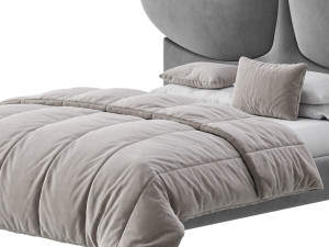 Elegant Blue Pine Wood Upholstered Panel Bed Modèle 3D