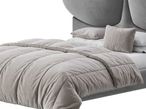 Elegant Blue Pine Wood Upholstered Panel Bed 3D Model