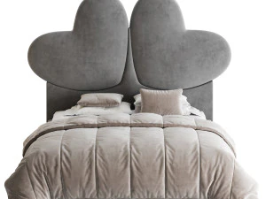 Elegant Blue Pine Wood Upholstered Panel Bed 3D Model