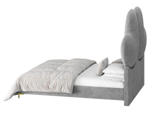 Elegant Blue Pine Wood Upholstered Panel Bed 3D Model