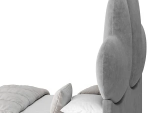 Elegant Blue Pine Wood Upholstered Panel Bed 3D Model