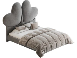 Elegant Blue Pine Wood Upholstered Panel Bed 3D Model