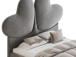 Elegant Blue Pine Wood Upholstered Panel Bed Modèle 3D